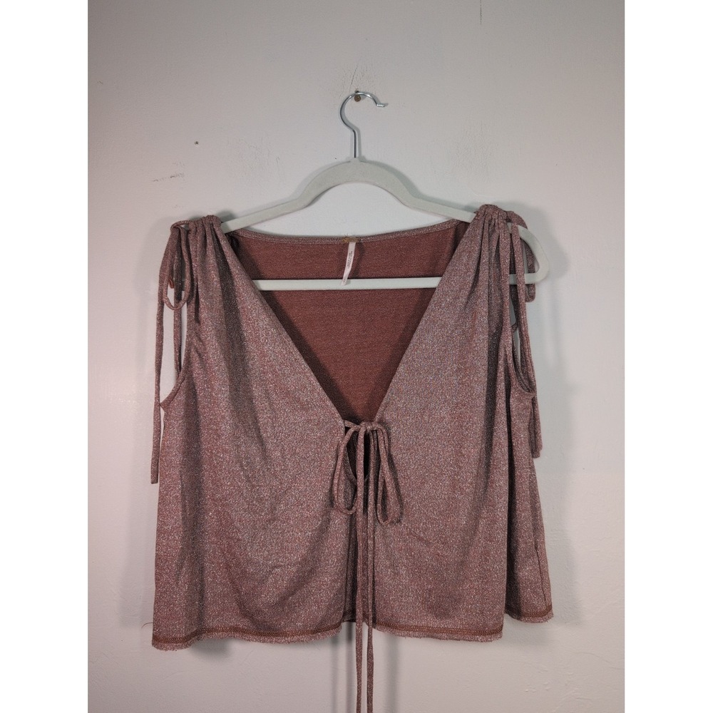 Free People Wanna Dance Shimmering Pink Top Size S